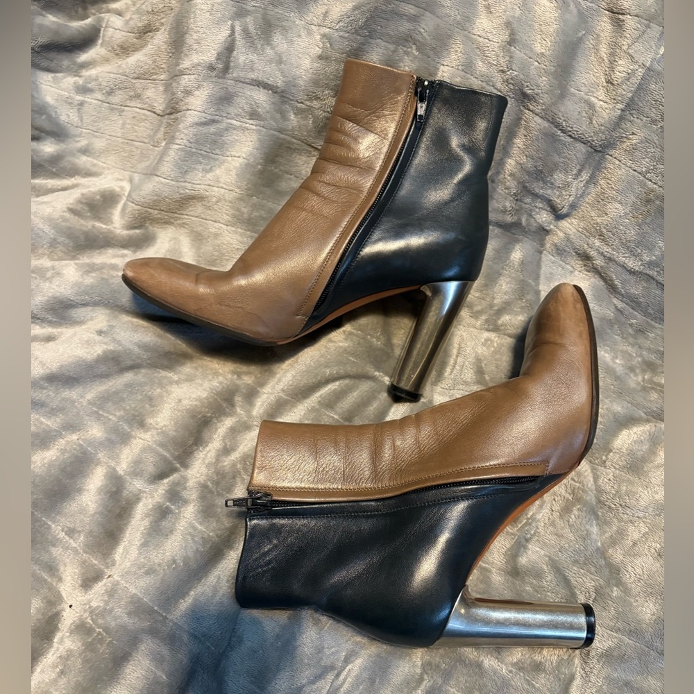 Celine Tan and Black Heeled Boots with Silver Accent size 37 - Picture 2 of 16